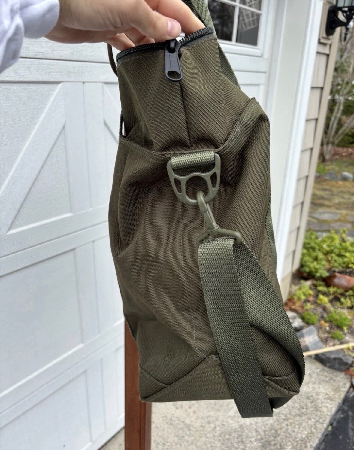 LL Bean Hunters Tote Canvas Large Bag Army Green Shoulder Strap 15×20 NEW