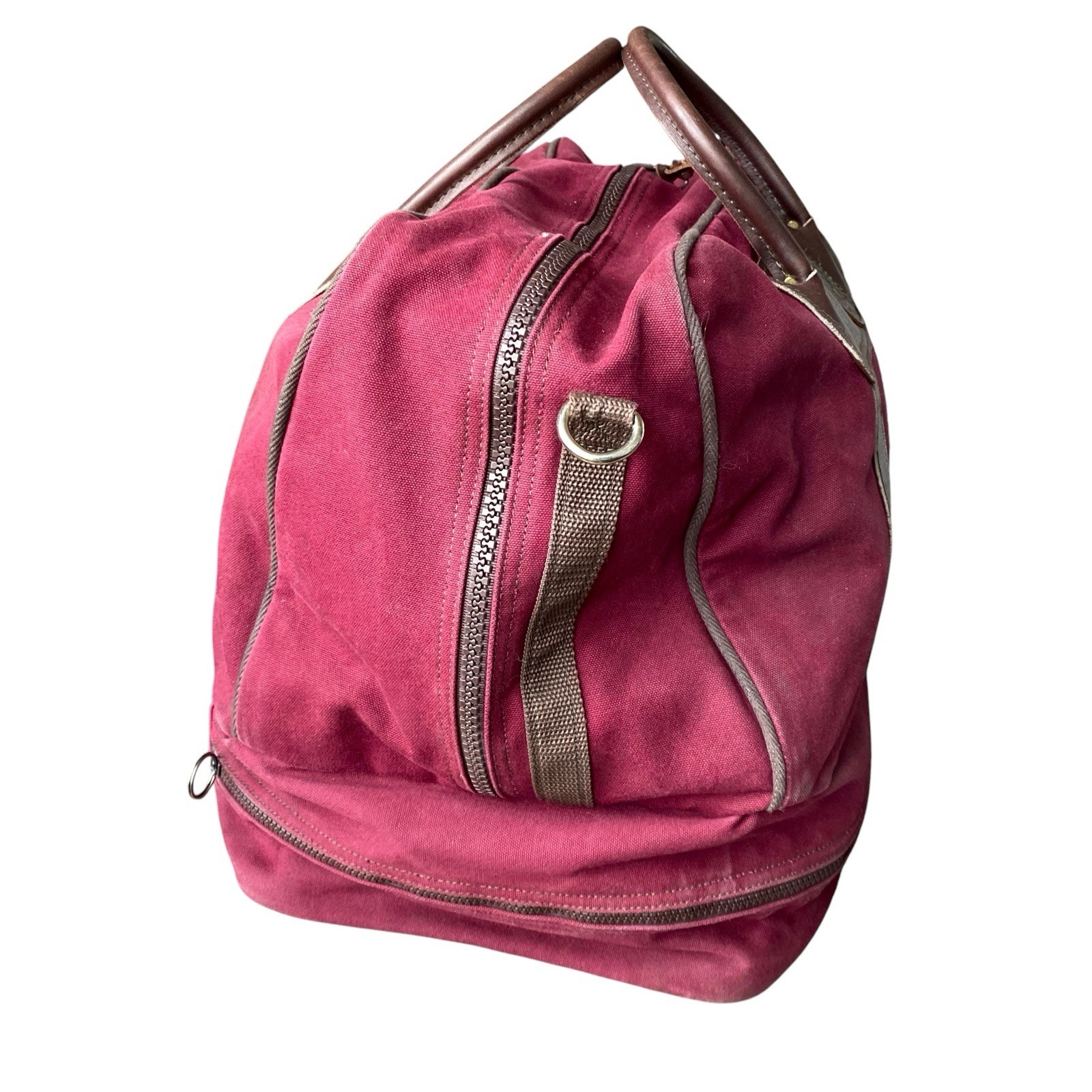 Duluth Pack Boot Duffle Canvas Leather Bag Burgundy Red Weekender Carry On