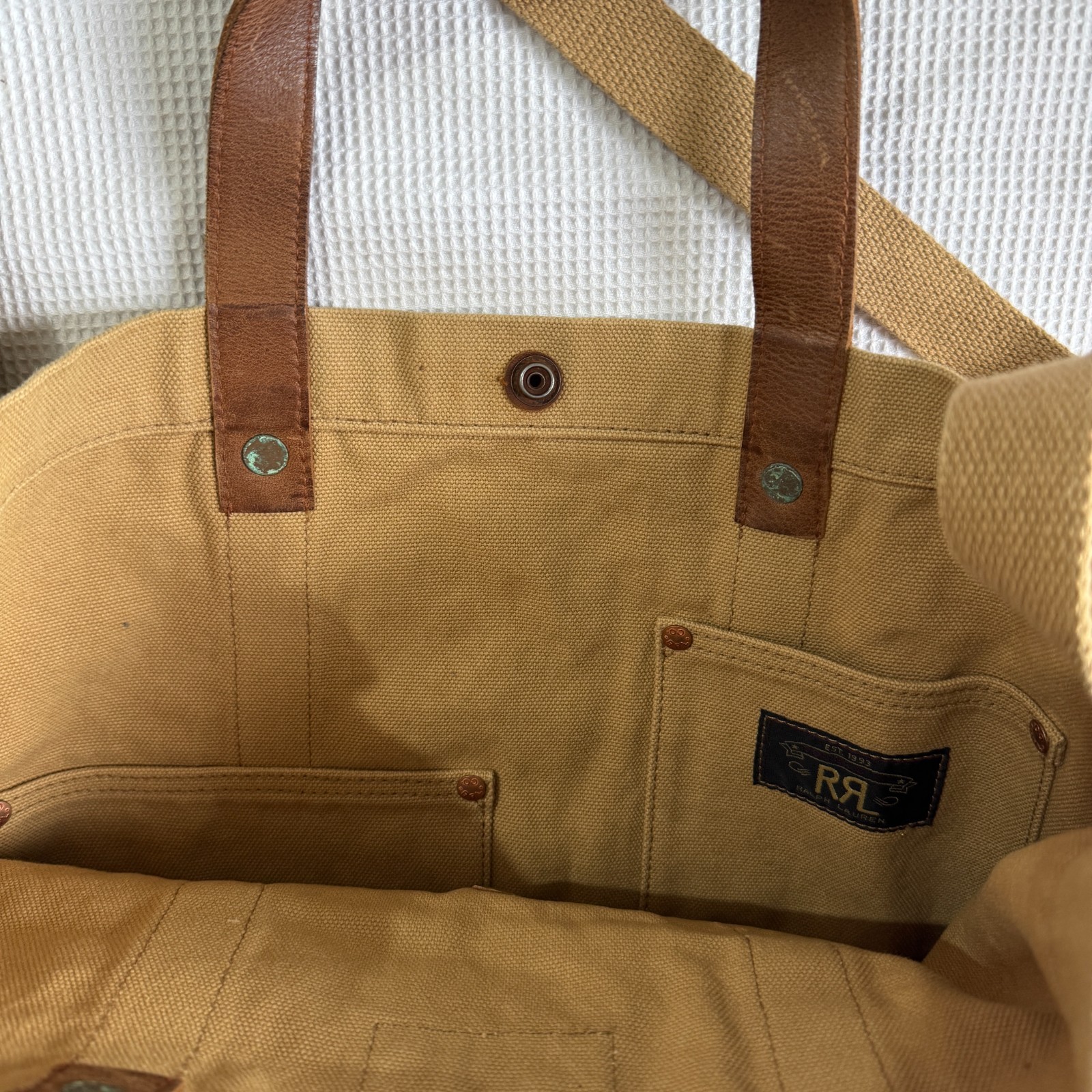 RRL Double RL Ralph Lauren Leather Trim Canvas Harley Market Tote Bag