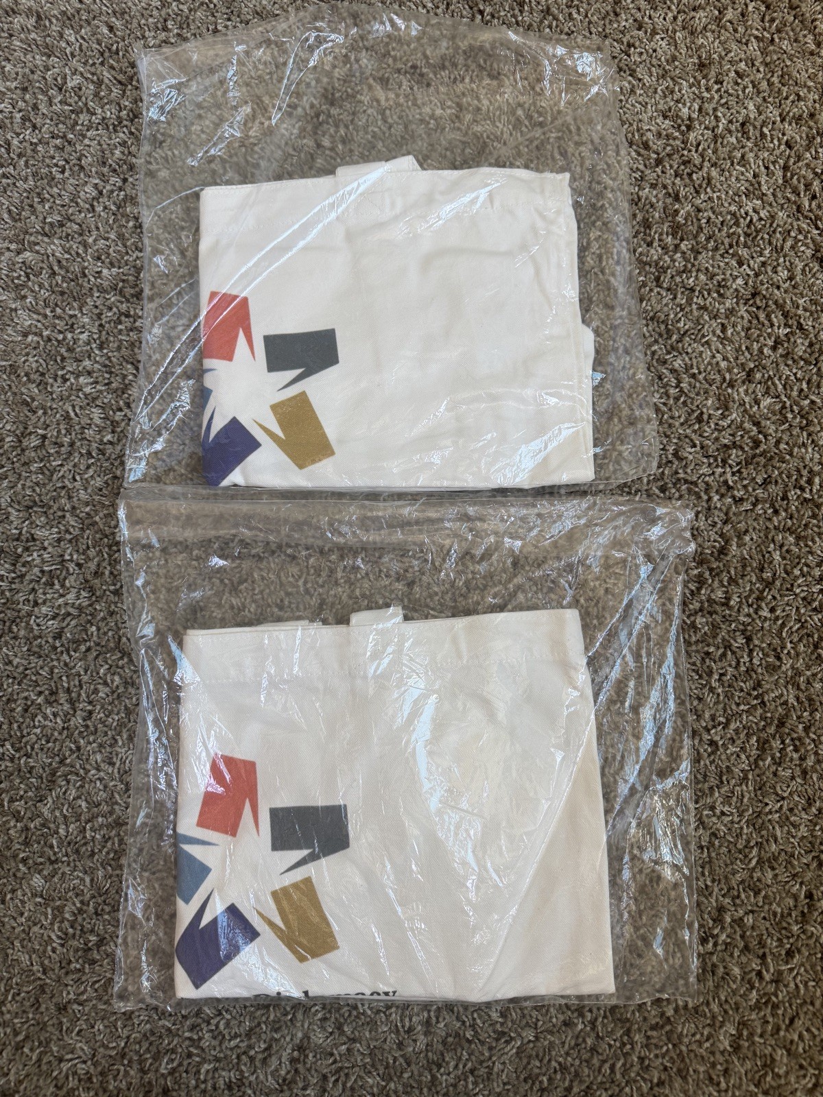 3 NEW Canvas 100% Cotton Graphic Large Tote Bags 18.5” x 14.5”