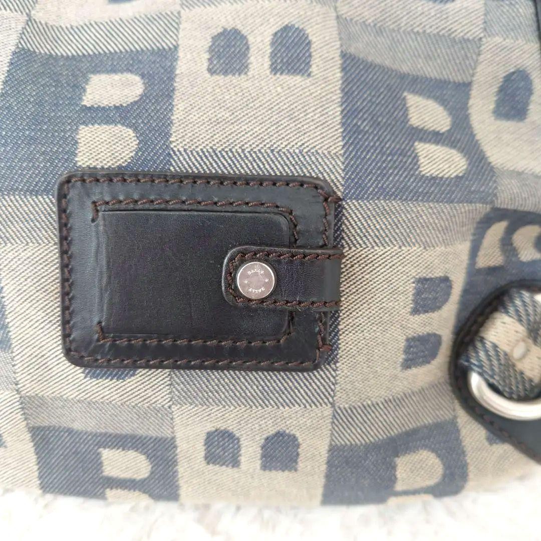 Bally Men’s Canvas Leather B All-Over Print Shoulder Bag Blue Gray 32×22.5x4cm