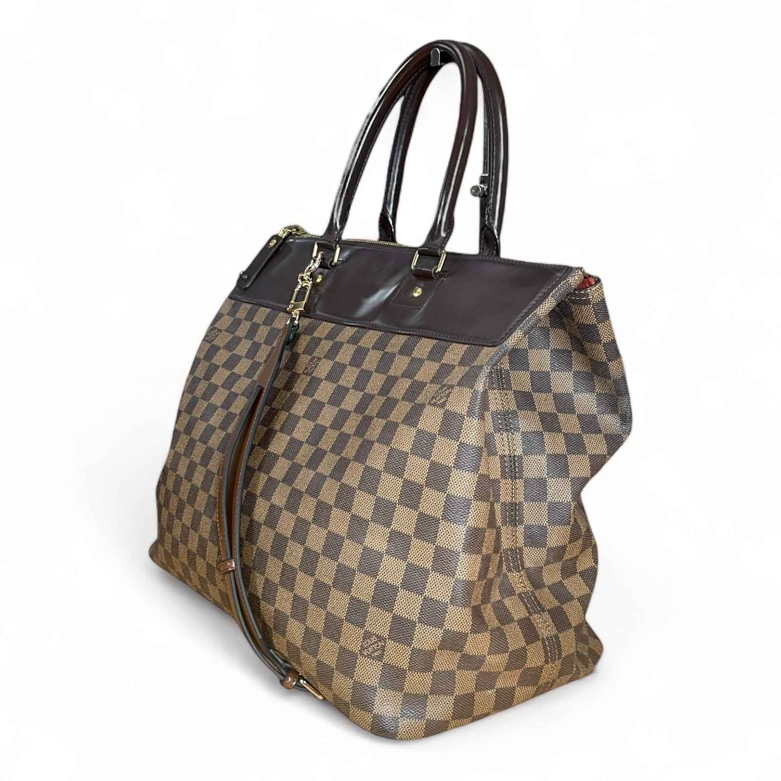 LOUIS VUITTON Damier Ebene Greenwich Canvas Leather Travel Gym Tote Bag Weekend