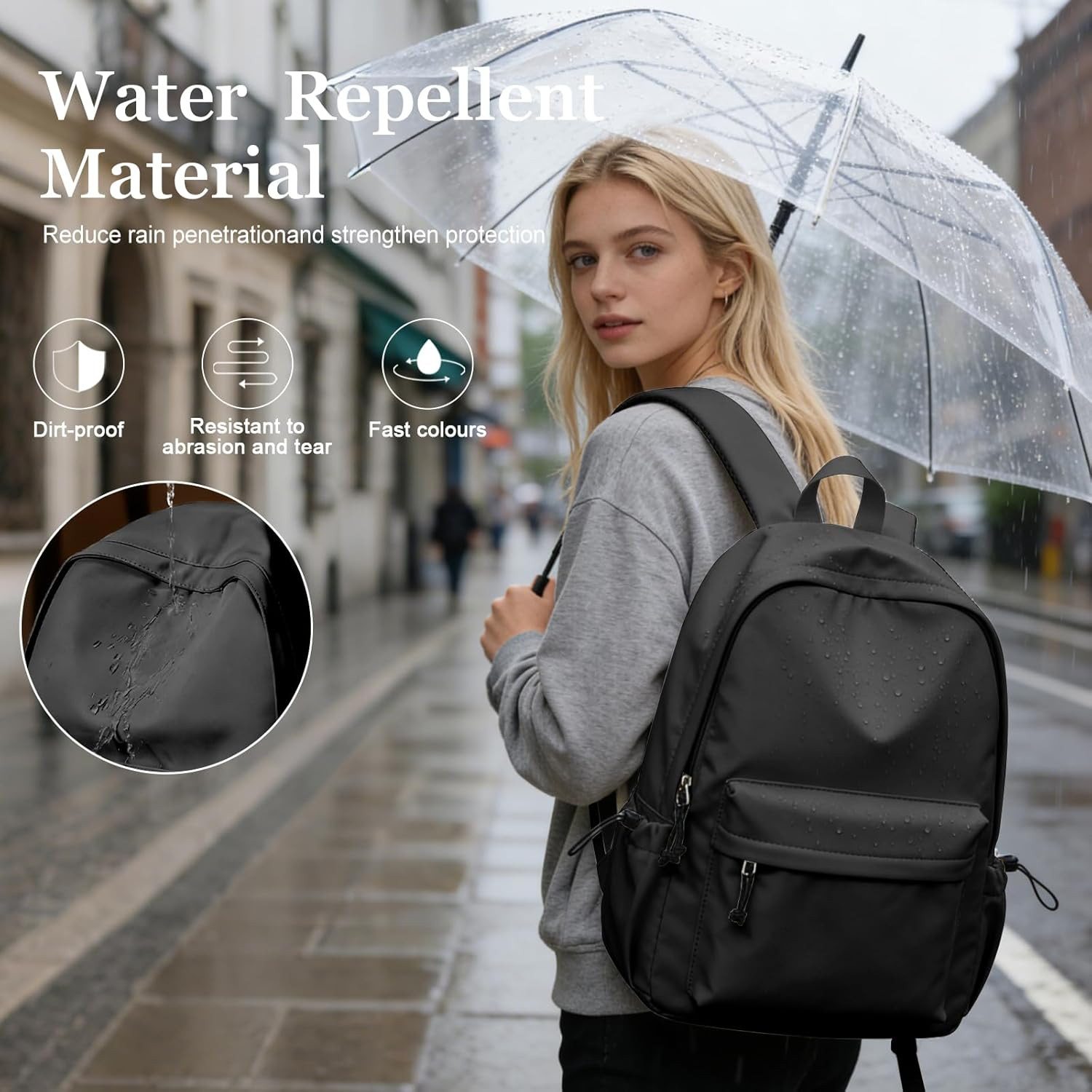 Black Middle School Backpack for Men Women Simple Backpack for College Students