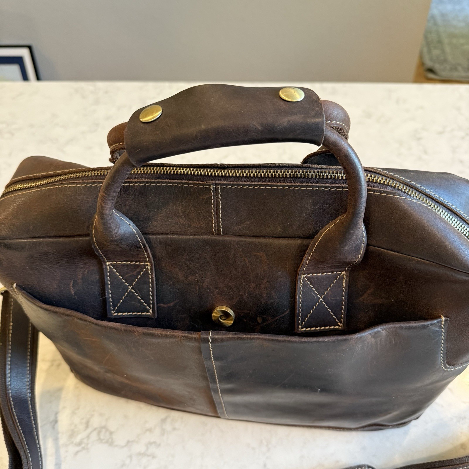 Full Grain Leather Laptop Briefcase 16 x 12 x 4” Messenger Bag Tote Satchel