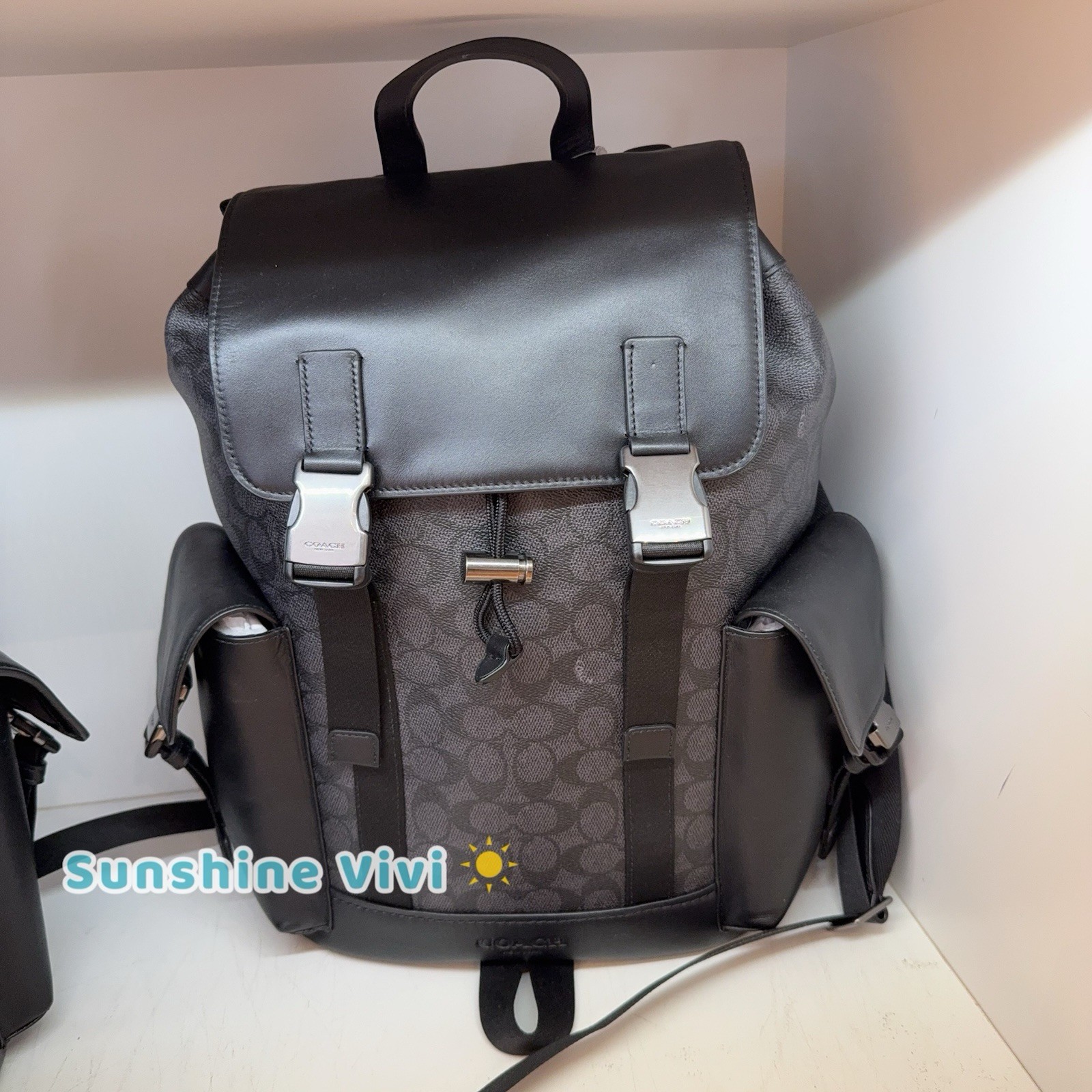 NWT COACH MEN’S Clark Backpack In Signature Canvas CCF90 Gunmetal/Charcoal/Black