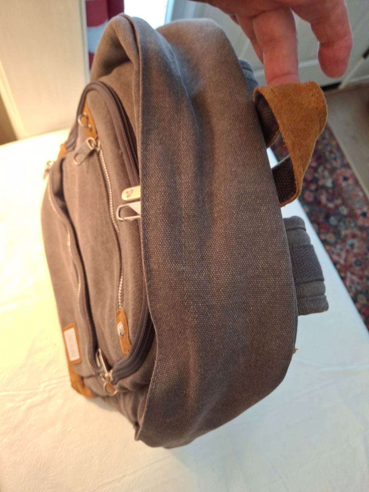 Travelon AntiTheft Heritage Collection Laptop Backpack Gray Canvas w/Suede Nw/oT