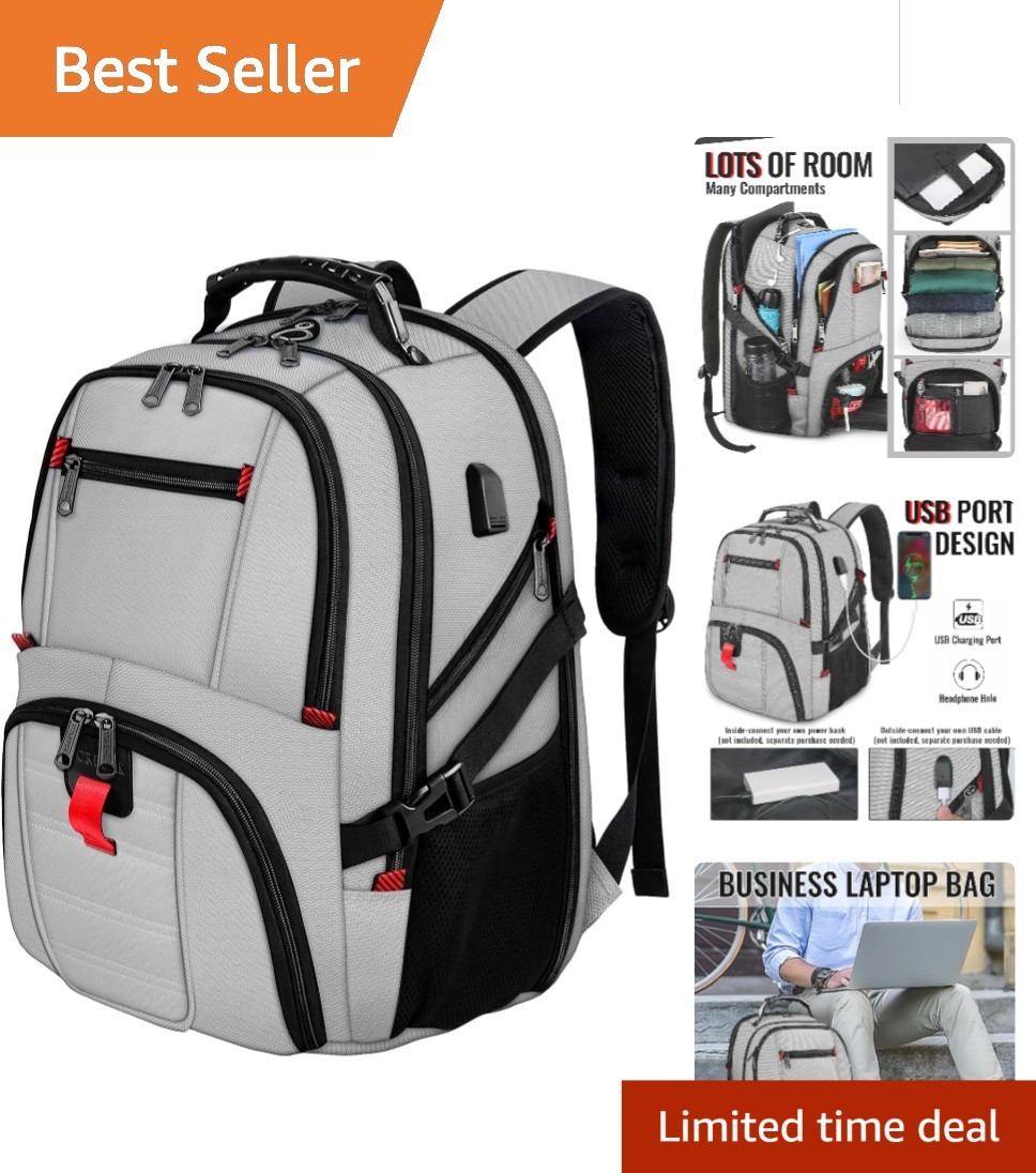 50L Extra Large Travel Backpack for 17-inch Laptops | Water Resistant & USB Port