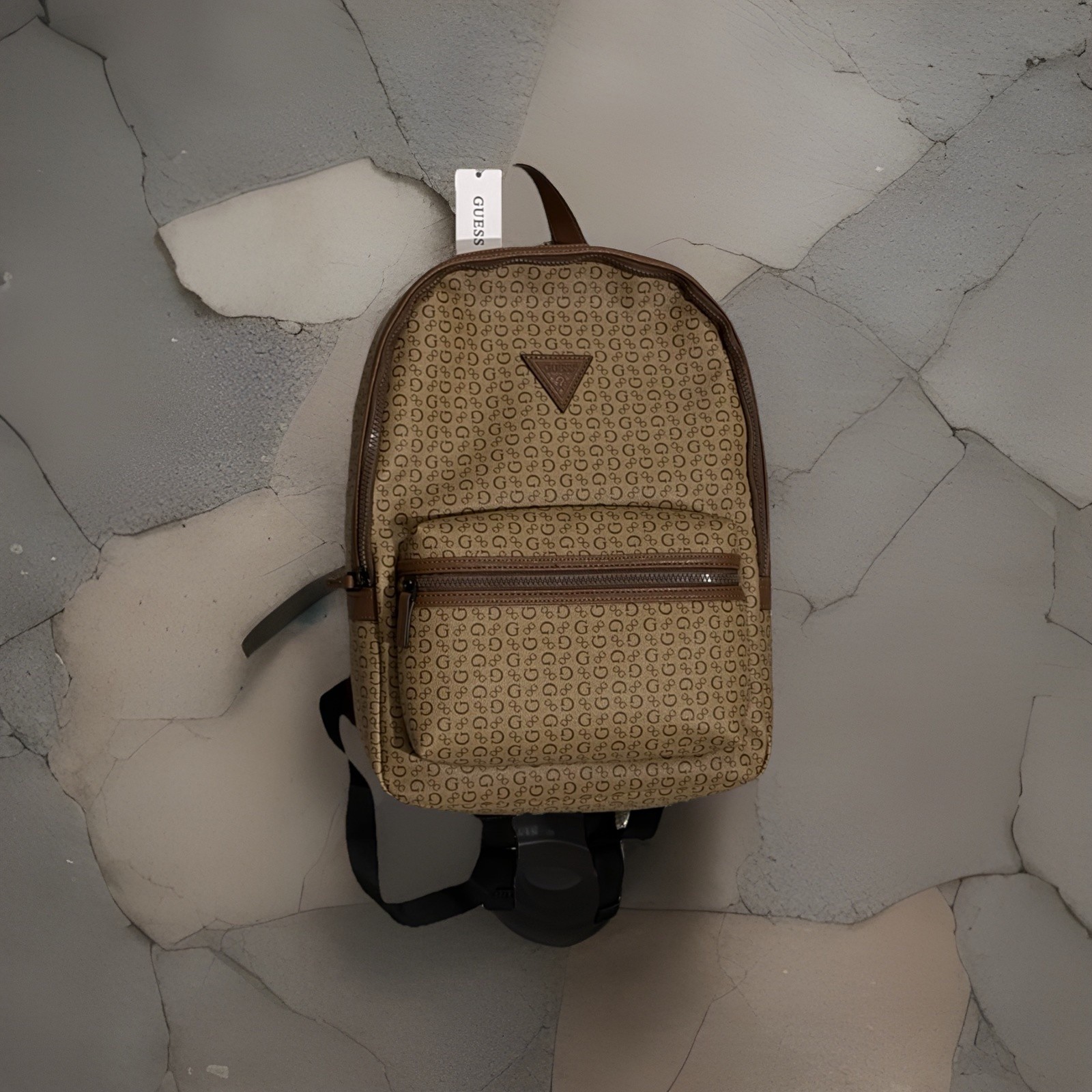 GUESS Insignia Tan- Large Backpack Travel Bag, Faux Leather NWT