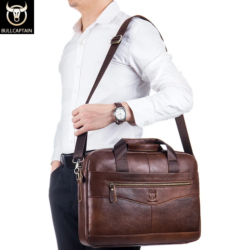 Genuine Leather Men’s Briefcase Laptop Bag 14 Inch Business or Office Work