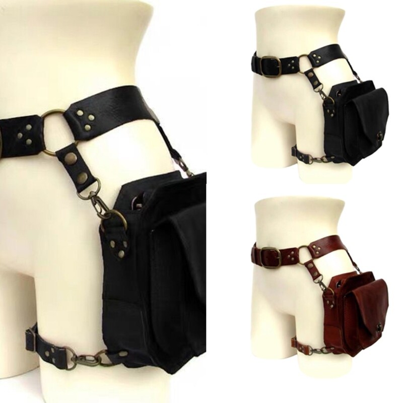 Steampunk Waist Pack PU Leather Waist Bag Motorcycle Thigh Wallet for Women