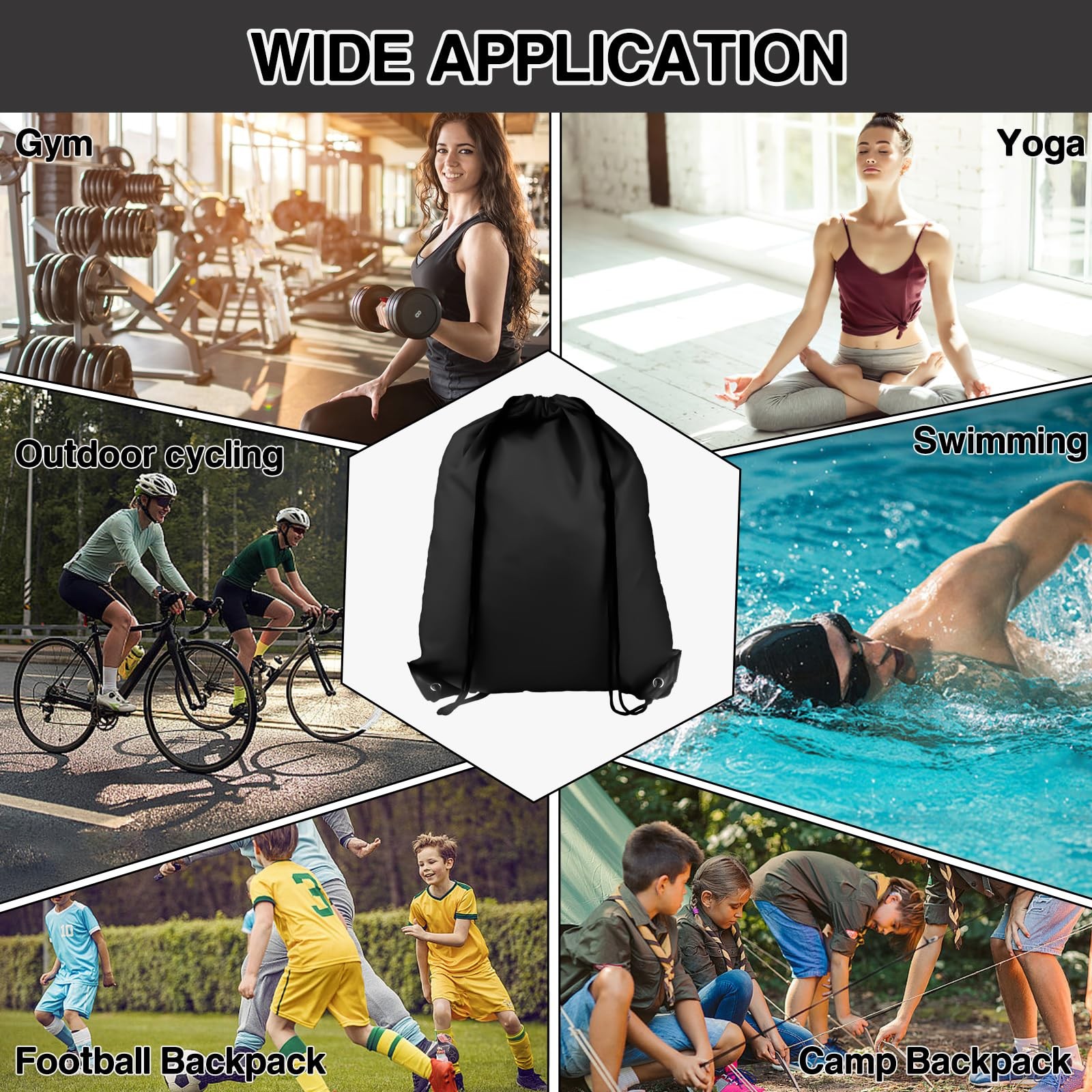 Drawstring Backpack 6 Colors Drawstring Bags Draw String Back Bag (6 PACK)