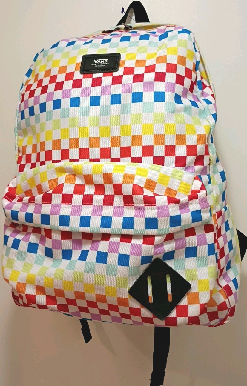 VANS Old School III Multicolor Checkered Backpack Bookbag 2018 Preloved 1 Sz fit
