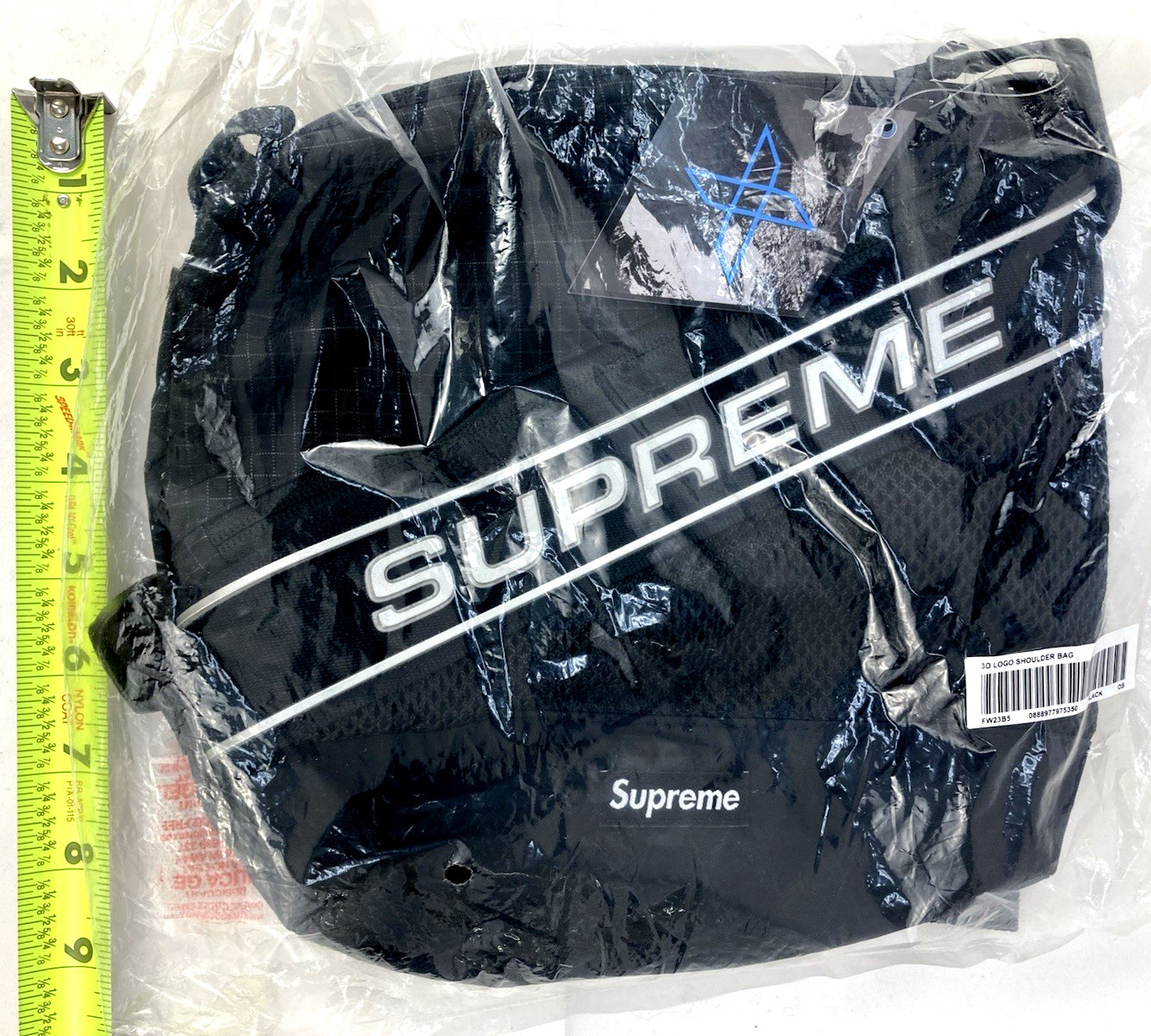 Supreme 3D Logo 3M Reflective Shoulder Bag Black FW23