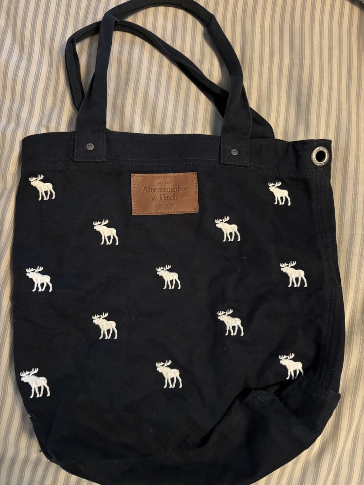 Abercrombie & Fitch Navy White Moose Animal Print Tote Bag Y2K