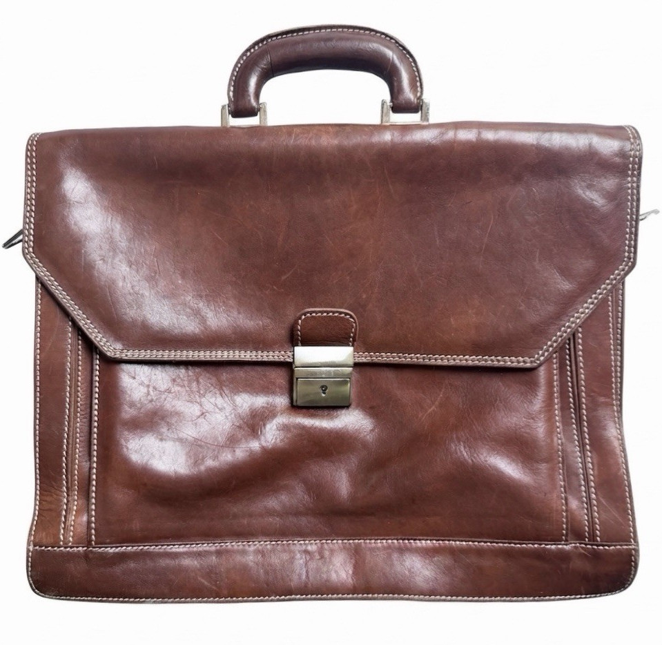 Floto Italian Leather Briefcase – Handcrafted Brown Business Messenger Bag