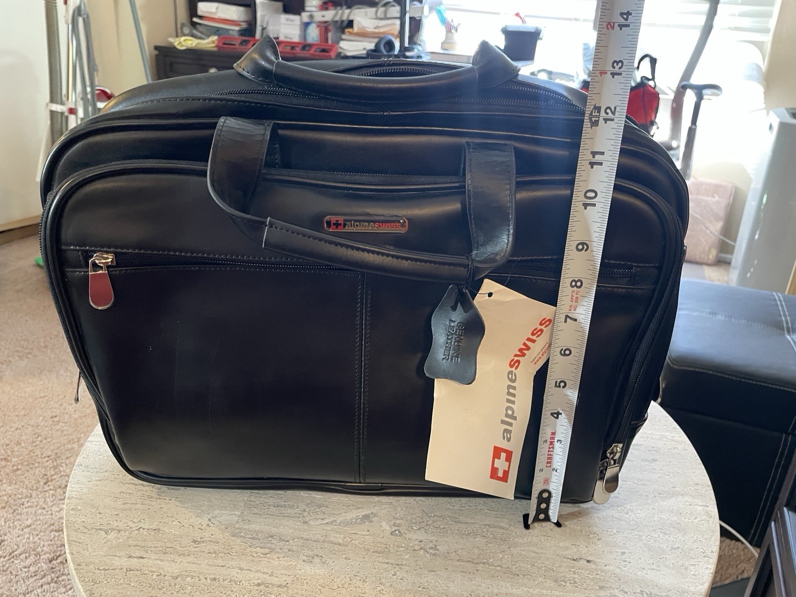 NWT Alpine Swiss Leather Laptop Briefcase Messenger Bag Black