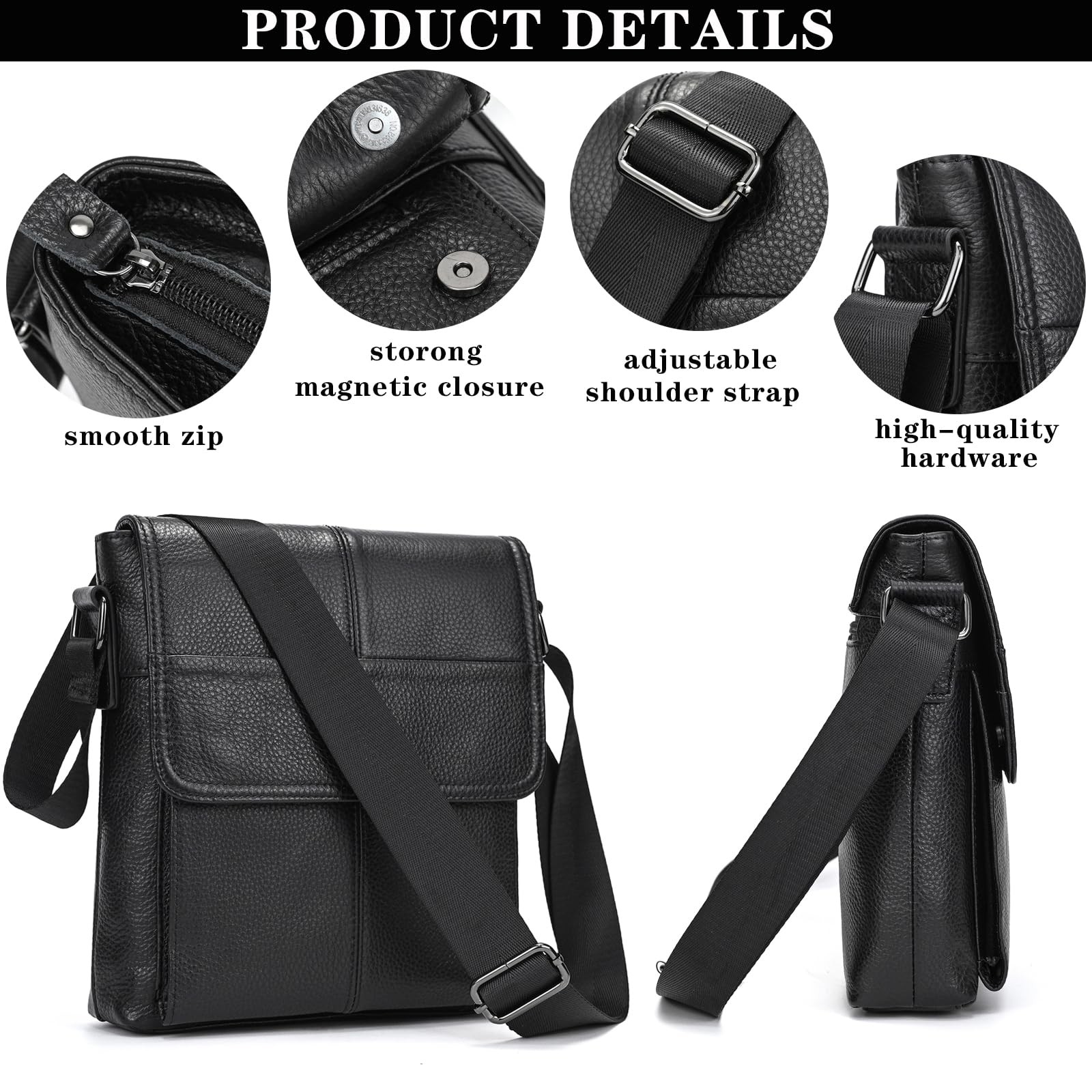 Leather Crossbody Men’s Small Shoulder Bag Vintage Men Bag Cross…