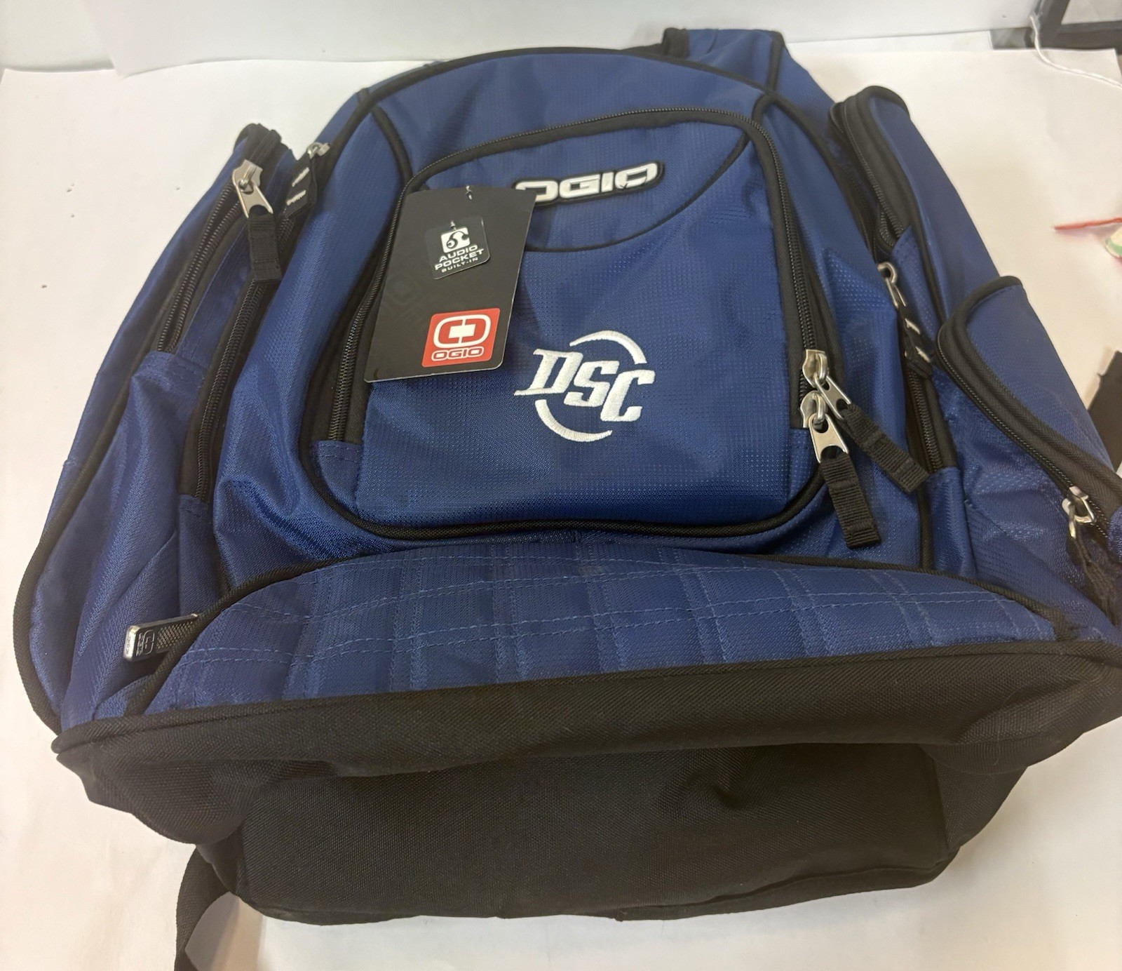 OGIO Carbon Backpack with Audio Pocket Blue Black NWT Embroidered DSC
