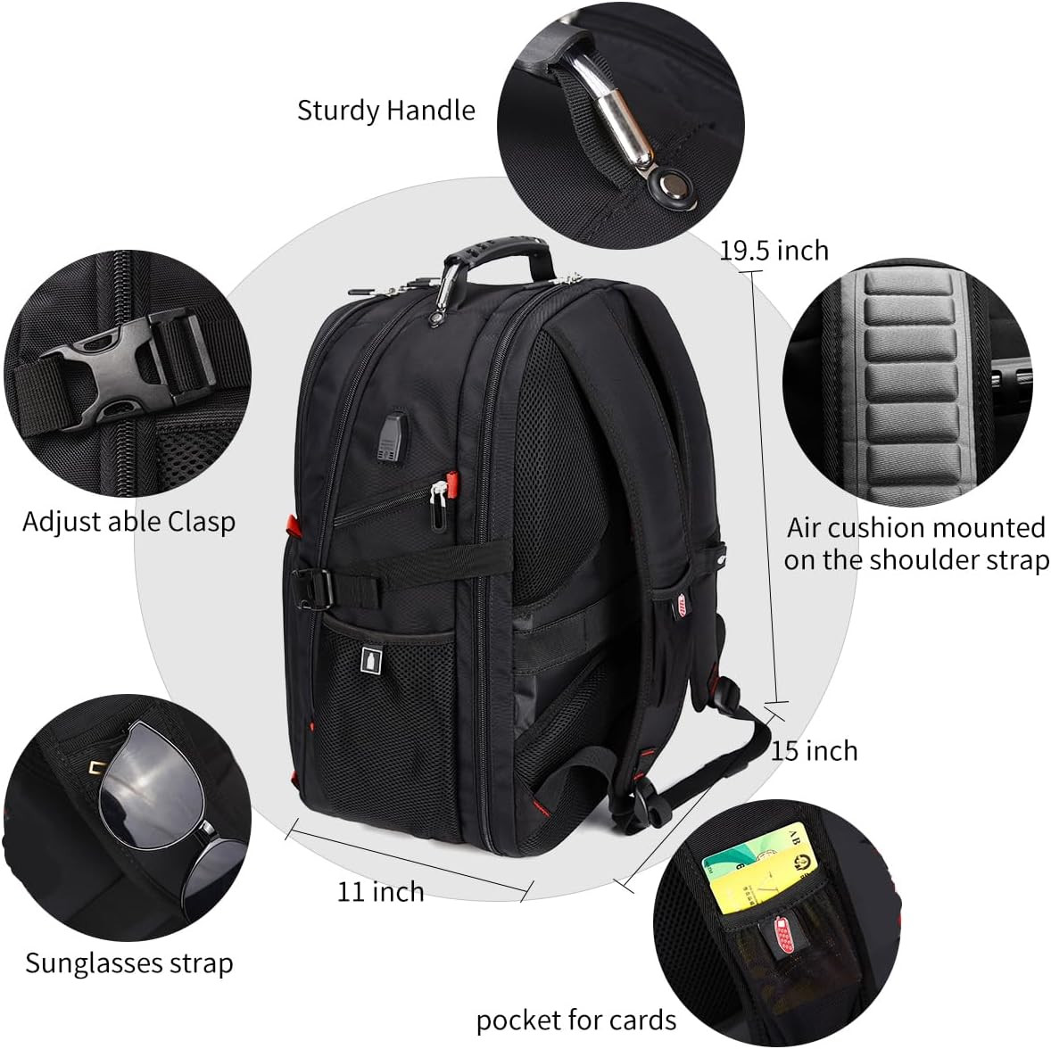 Extra Large 50L Travel Laptop Backpack with USB Charging Port, College High Scho