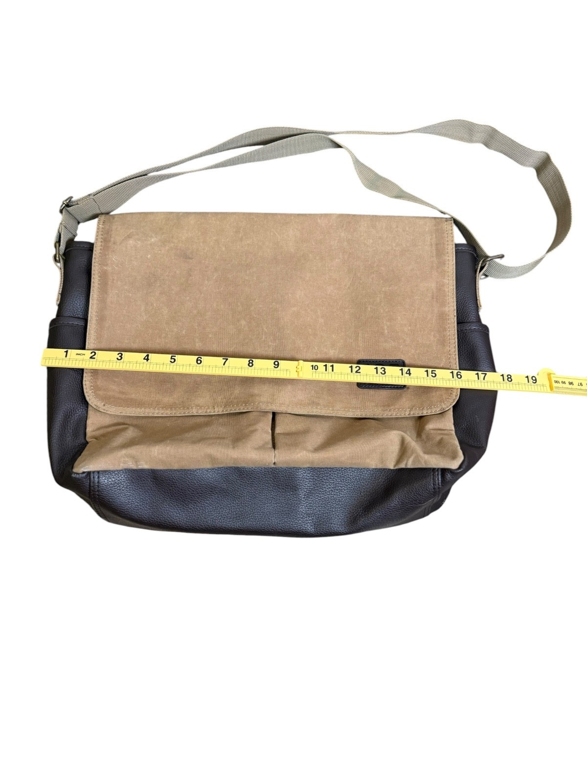 JOE Joseph Abboud Messenger Laptop Bag Brown Waxed Canvas Faux Leather 18in