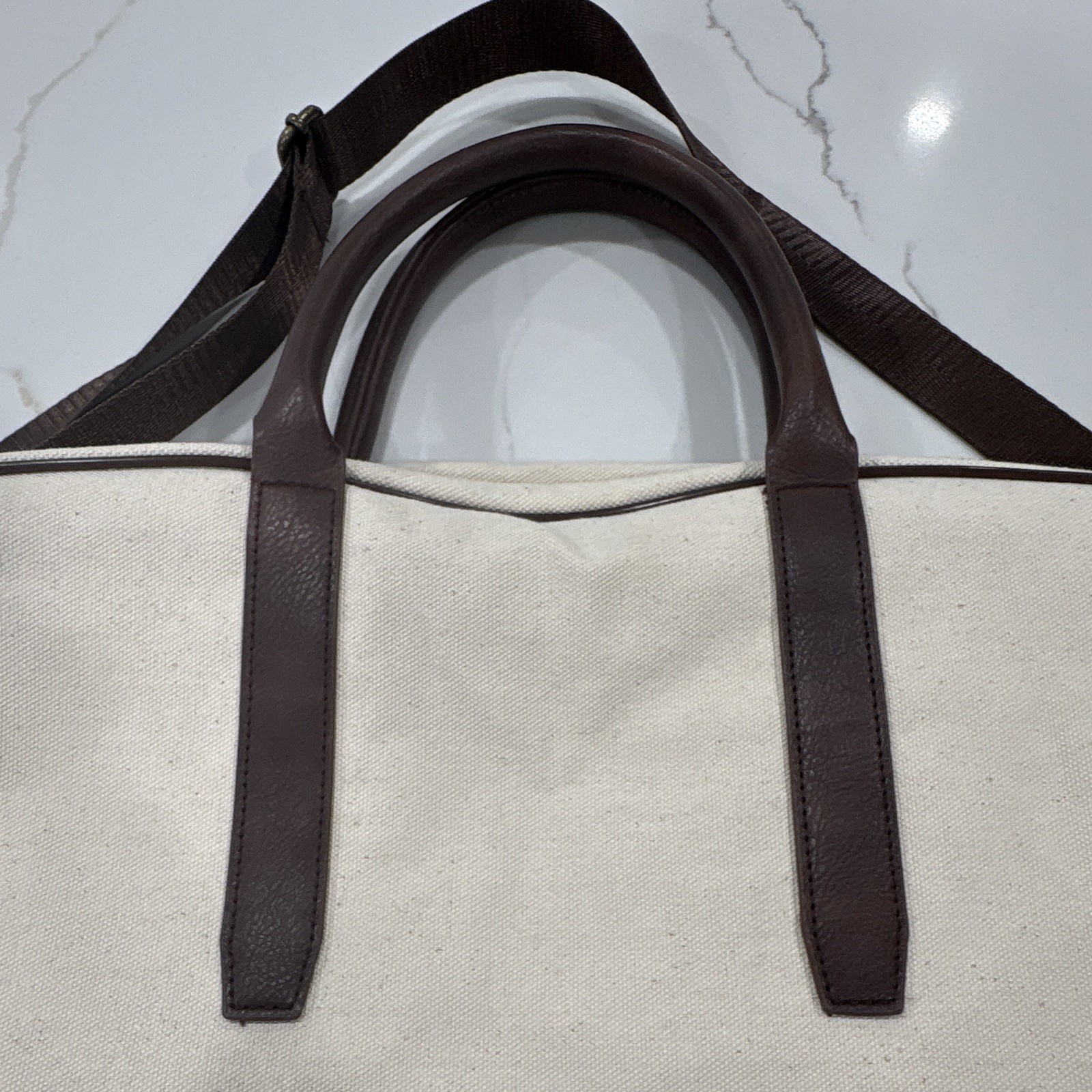 John Varvatos Bag Beige Brown Zip Adjustable Strap Lined Large Travel
