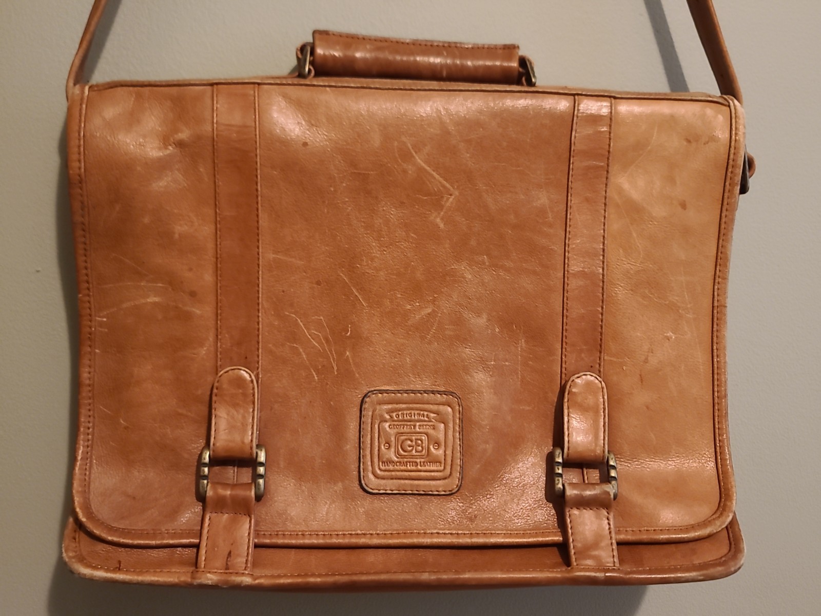 Vintage Geoffrey Bean Handcrafted Leather Messenger Bag Briefcase Satchel