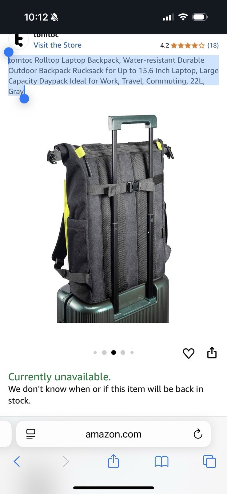 tomtoc Navigator A-61 Rolltop Laptop Travel Work Backpack Waterproof Blue