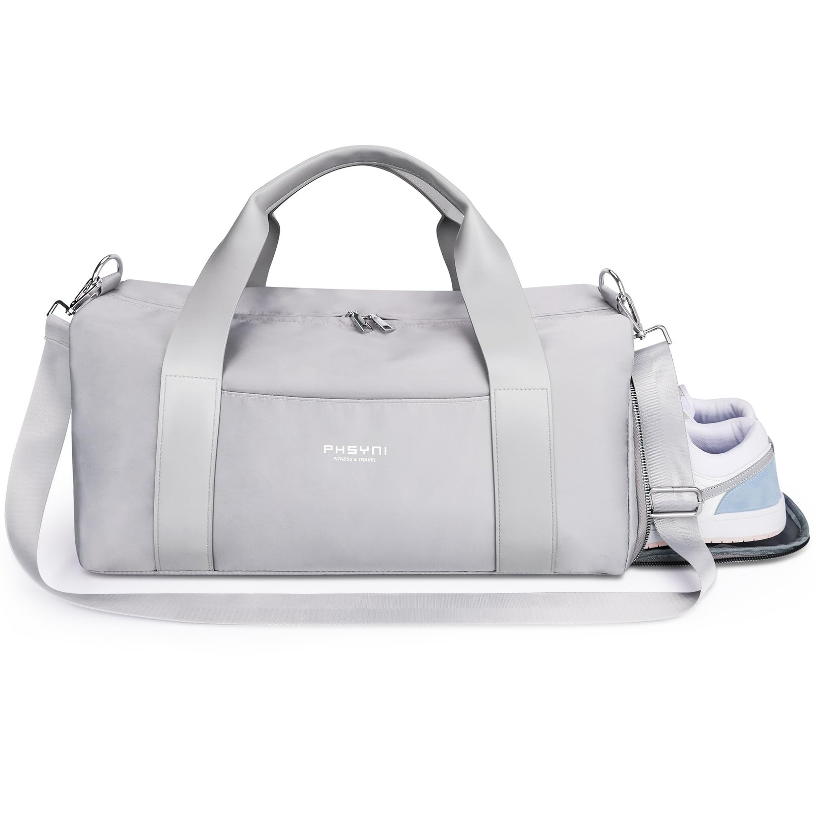 19-inch Medium Neutral Grey Gym Bag, Shoe Compartment, Wet Pocket, Duffle