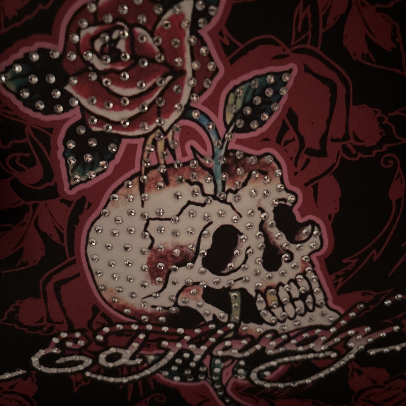 Ed Hardy Large Leather Tote Shoulder Bag Skull Roses Studded Rhinestone
