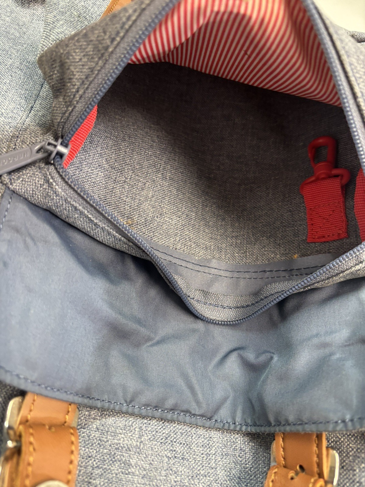 Herschel Supply Company Blue Canvas Backpack with Brown Leather Straps