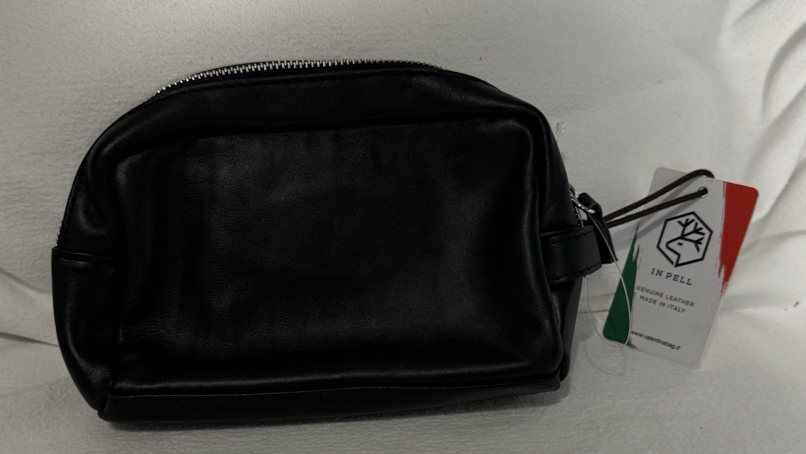 IN PELL Black Leather Dopp Kit Toiletry Bag Zip Inner Pockets Top Handle Italy