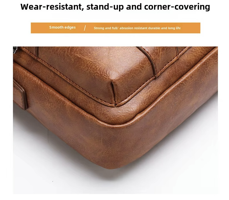 Crossbody PU Leather Waterproof Business Men Shoulder bag KHAKI