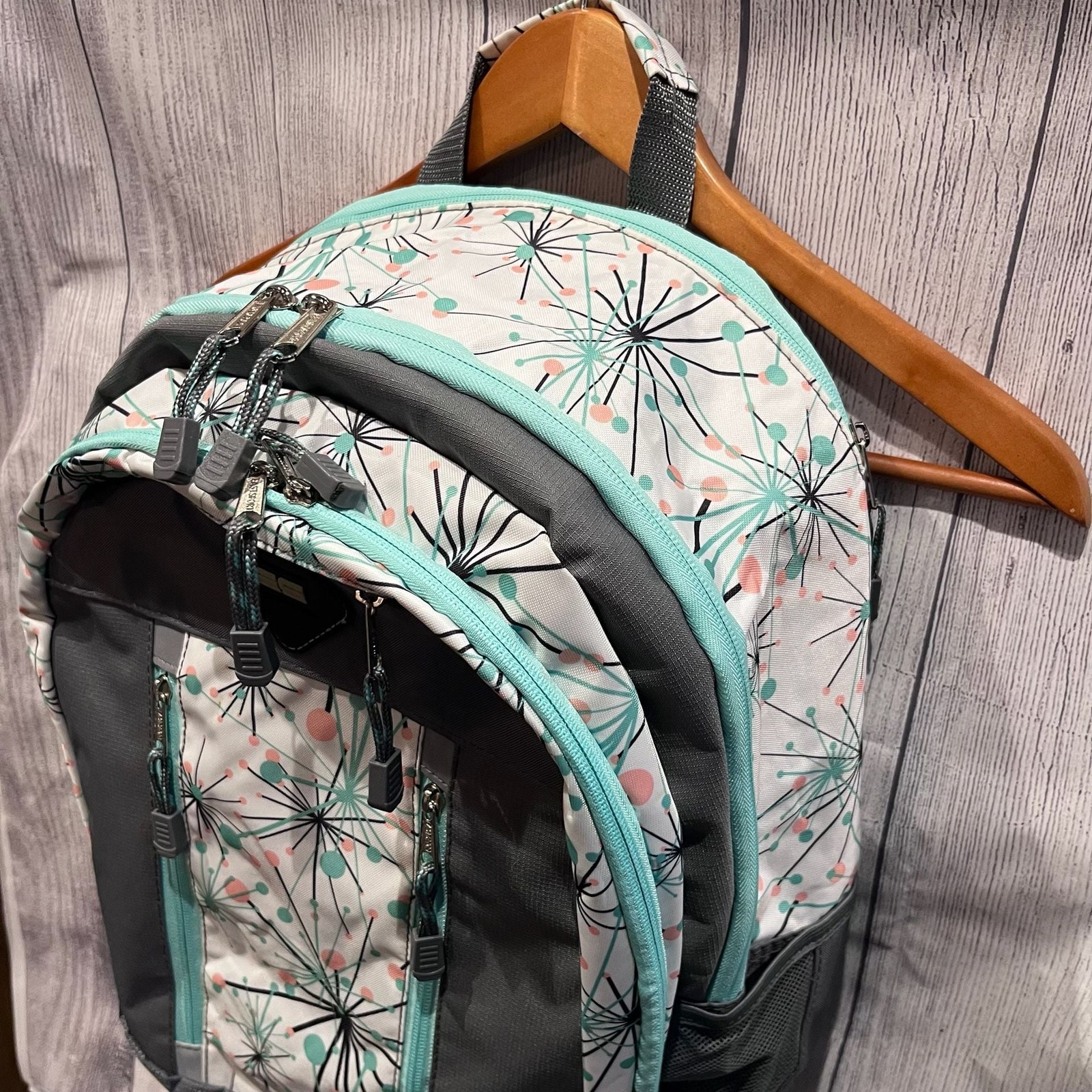 Eastsport Backpack Gray Teal Floral School Travel Laptop Book Bag Multi Pocket
