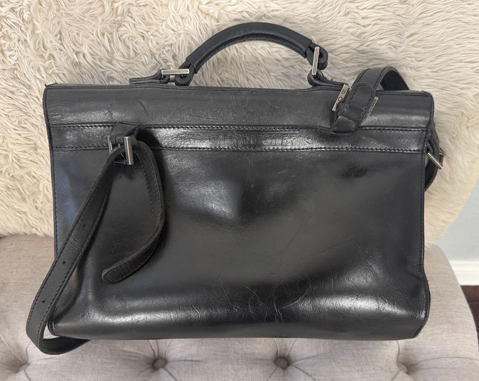 BOY London *RARE* Black Leather Briefcase Shoulder Bag Vtg 80s MELROSE messenger