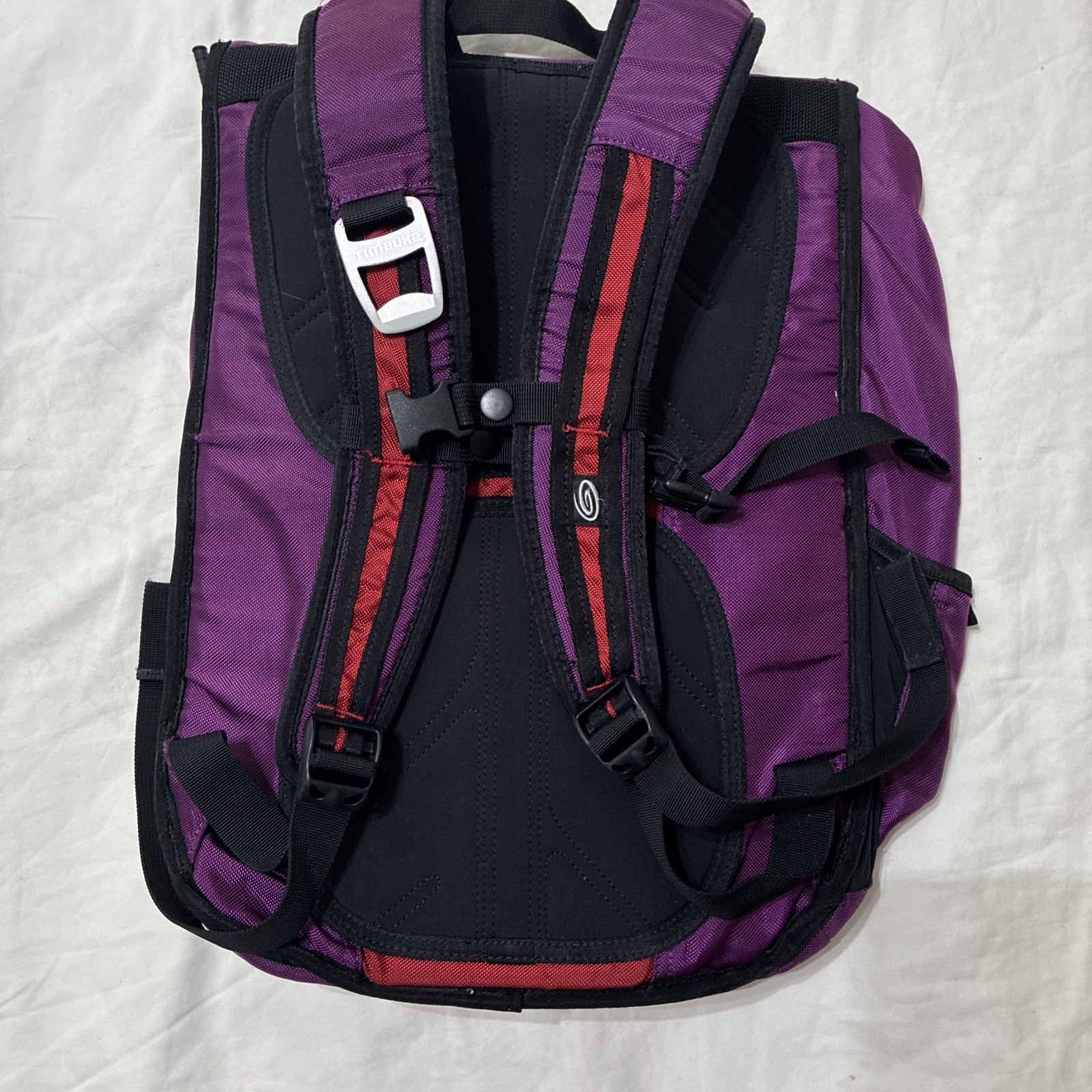 Timbuk2 Red Purple Backpack Laptop Swig Swag Bag EUC Casual Striped Retro
