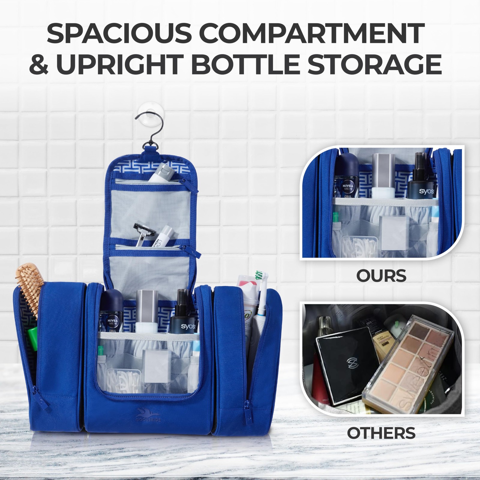 GOOSERIDE Travel Toiletry Bag for Women and Men – Hanging Cosmetic Royal Blue