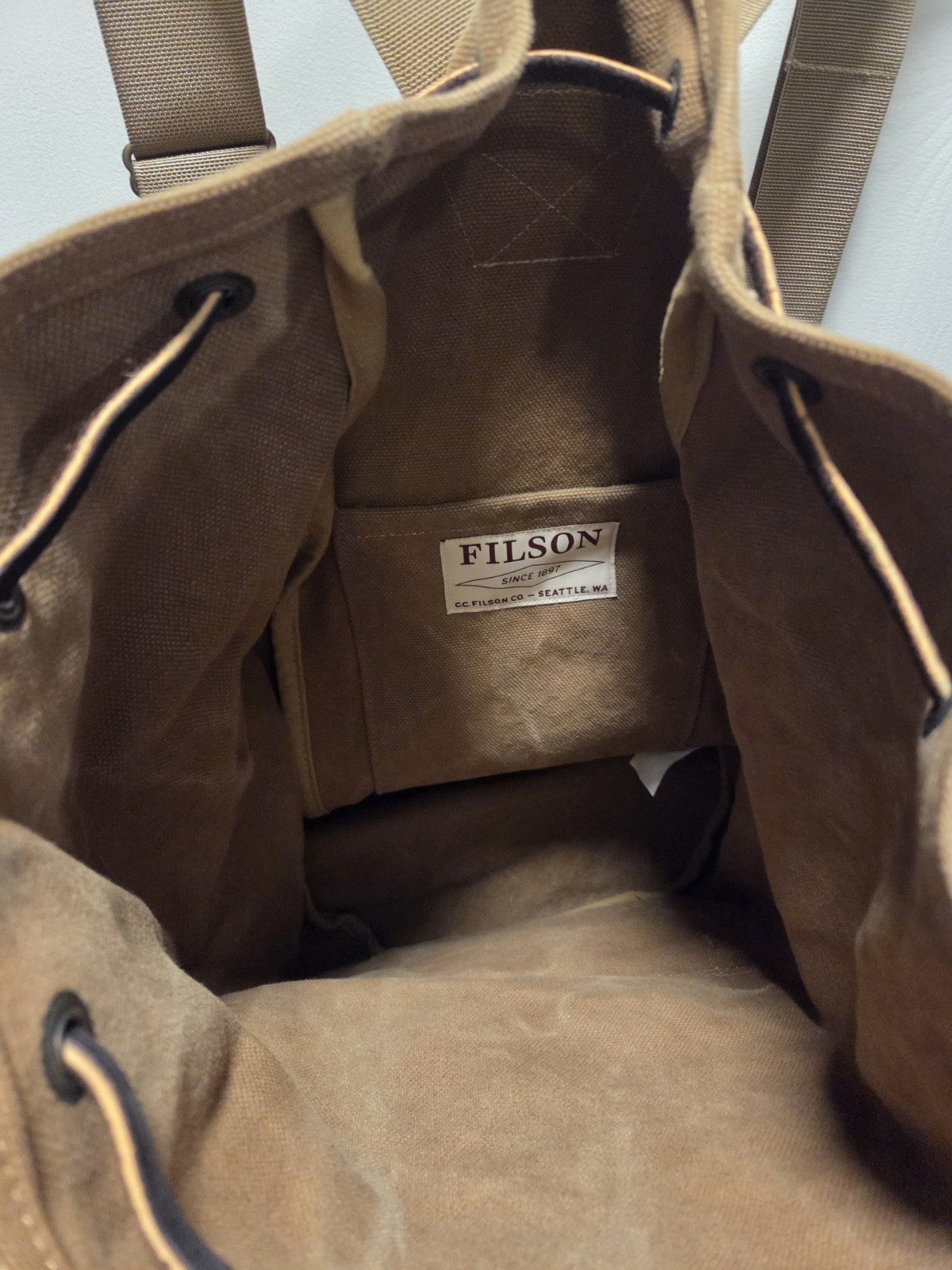 Filson Washed Canvas Cinch Pack | Tan | Made in USA | Discontinued | Rare