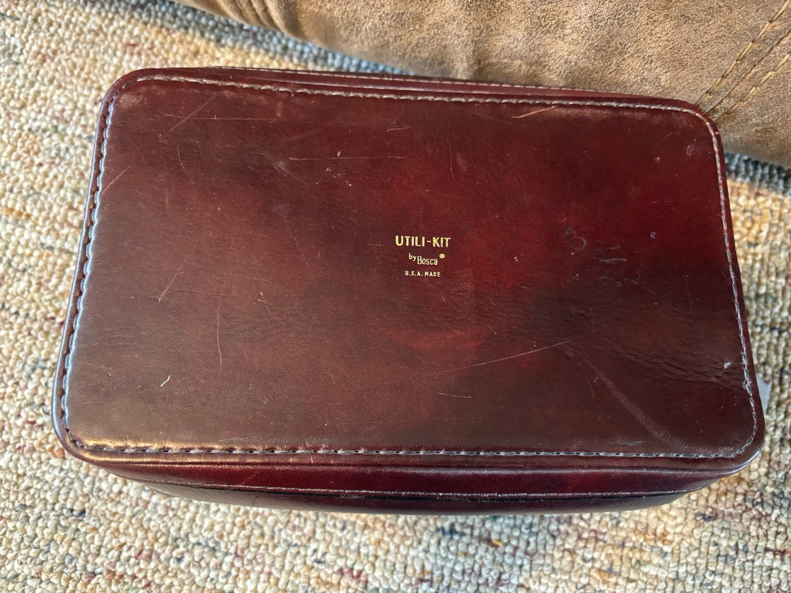 Vintage Bosca UtiliKit Bag Brown Leather Toiletry Travel Kit 10” Men’s Zippered