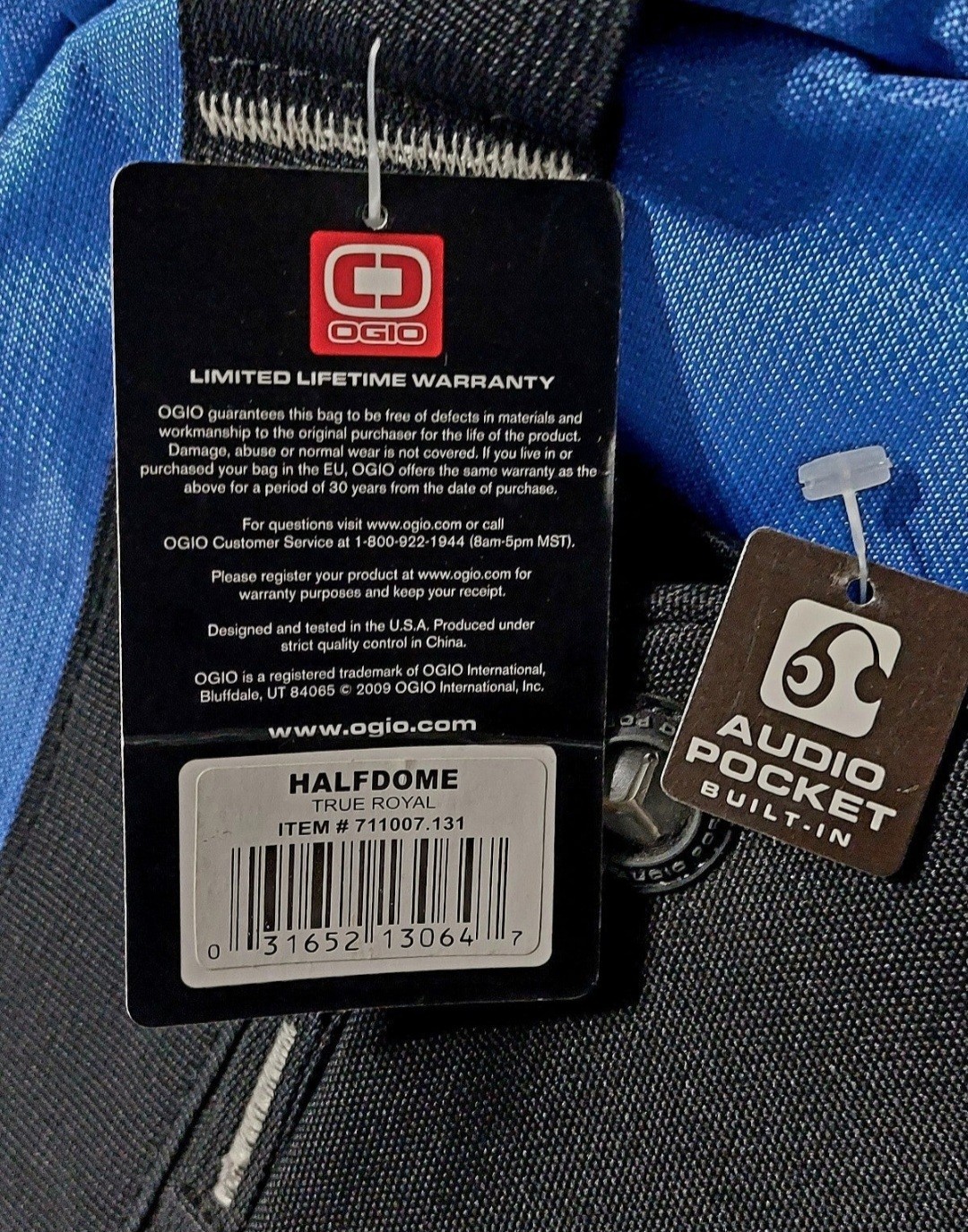 OGIO Half Dome Duffel Bag Blue Black Gym Travel Bag Audio Pocket Udelhoven NWT