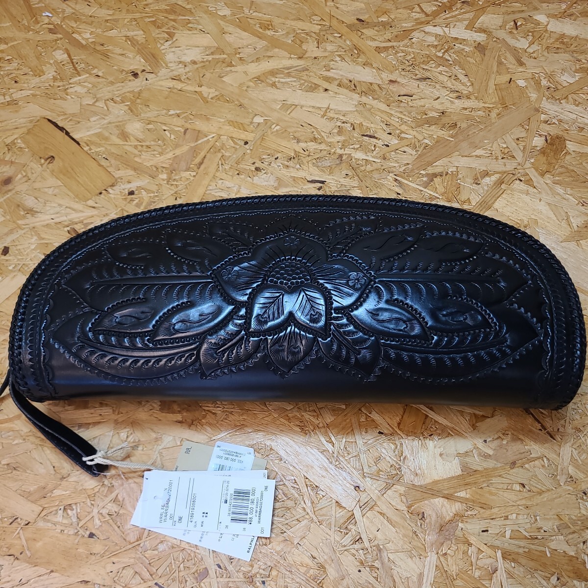 USED BAG RRL RALPH LAUREN Double R Carving Leather Second Clutch Bag Cowhide