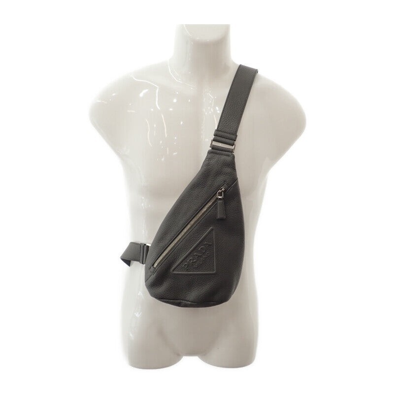 PRADA Vitello Dino Body Bag Leather Grey Silver Hardware Men’s ISY