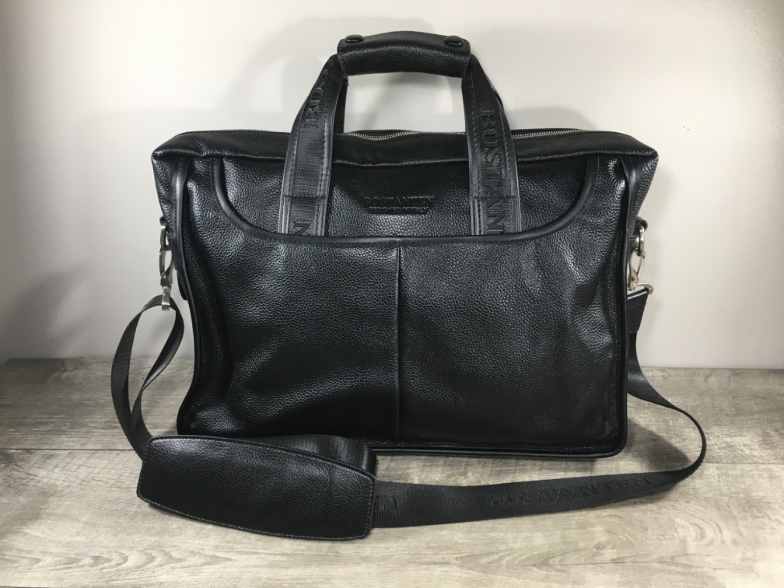 Retro Bostanten Royal 14″ Leather Briefcase Laptop Computer Black Shoulder Bag