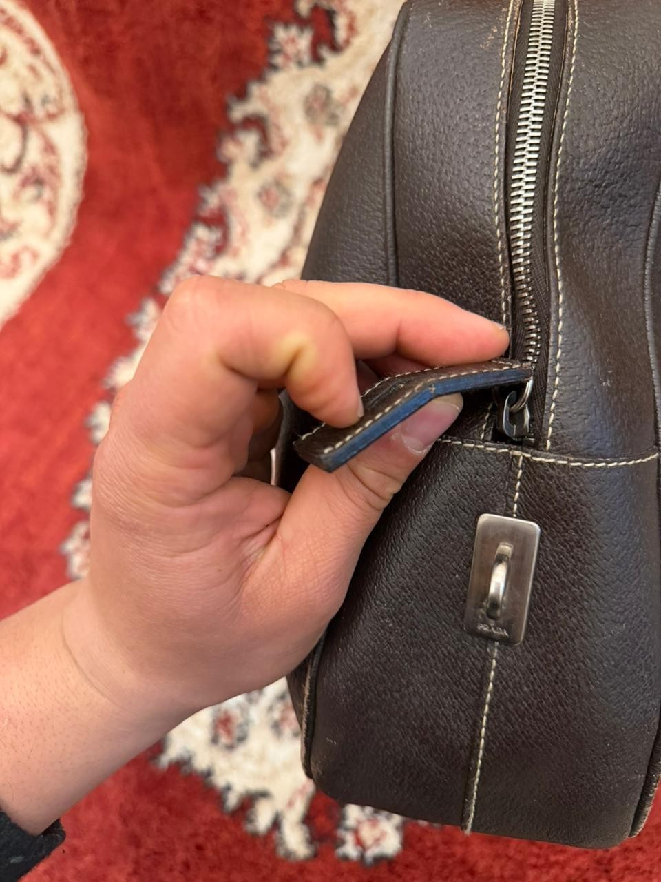 Prada Leather Briefcase Bag Safaiano Brow Luxury Shoulder Travel