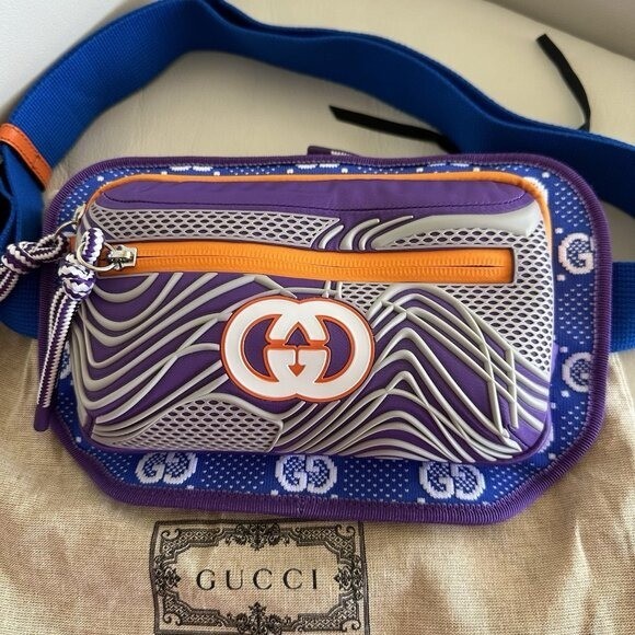 NEW 100% Authentic GUCCI 752102 GG Body Bag Cotton Rubber Nylon Multicolor Italy