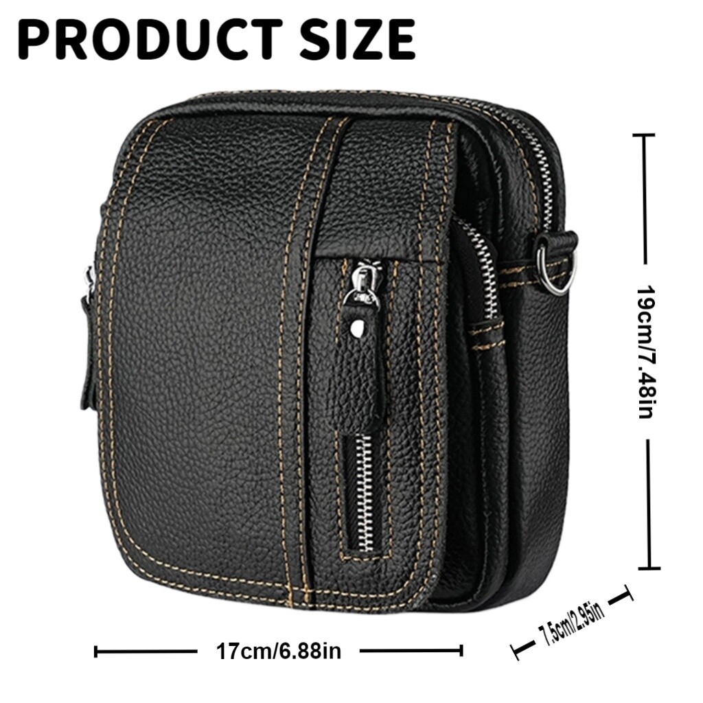 Mens Genuine Leather Mini Messenger Cross Body Handbag Shoulder Bag Large Purse
