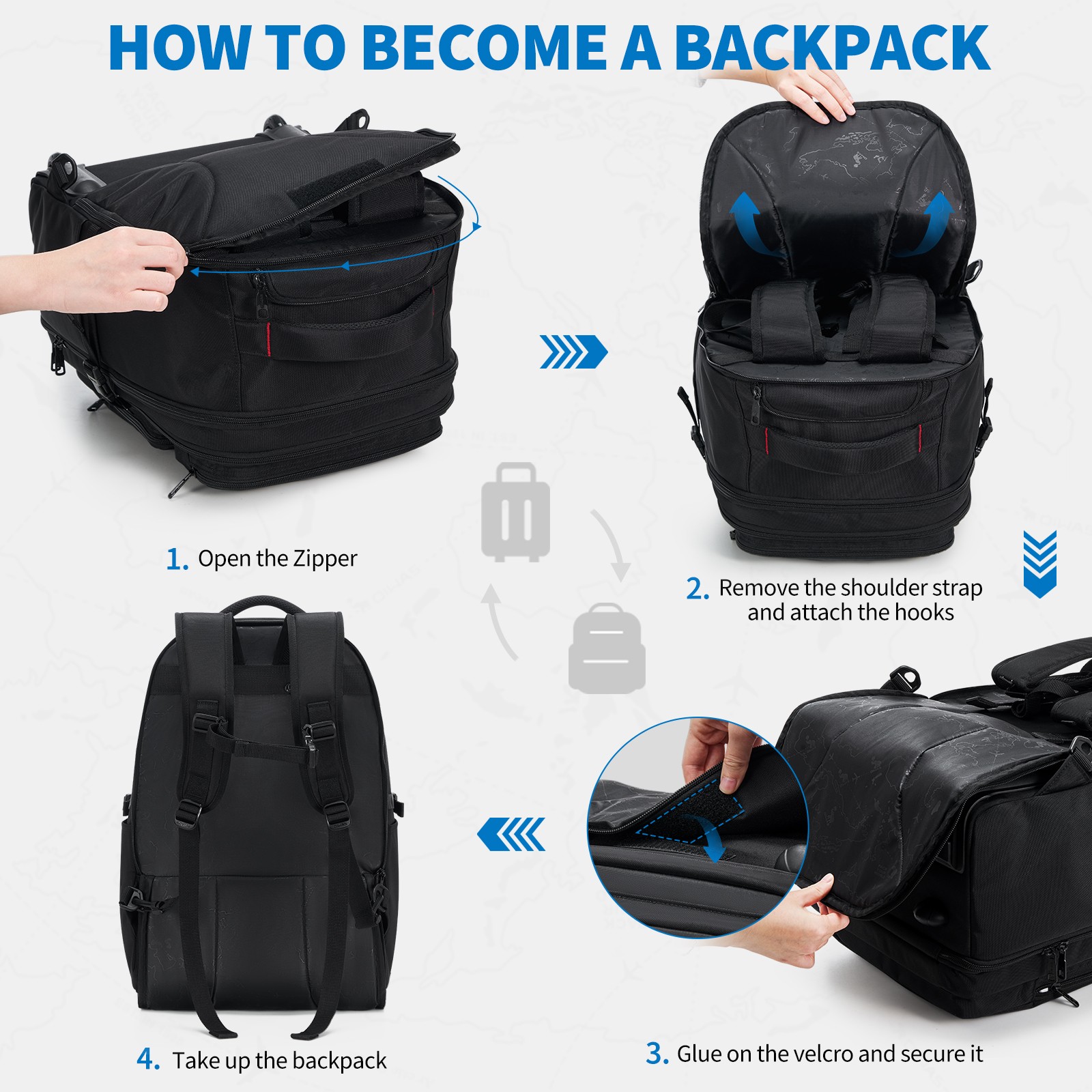 OIWAS 3IN1 Rolling Backpack with Wheels 19″Carry On Travel Luggage For Men Women