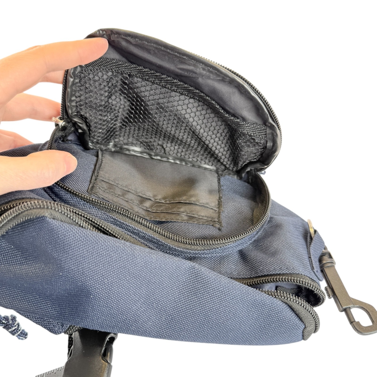 Vintage EastSport Navy Blue Fanny Pack Waist Belt Bag 3 Pouch 90s Y2K