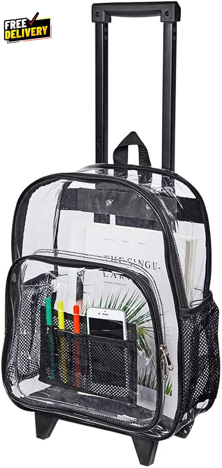 Rolling Clear Backpack Heavy Duty See through Bookbag Transparent PVC Cold……