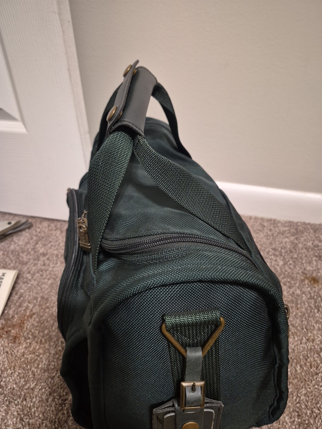 Tumi Dark Green Ballistic Nylon Carry-on Duffle With Name Tag