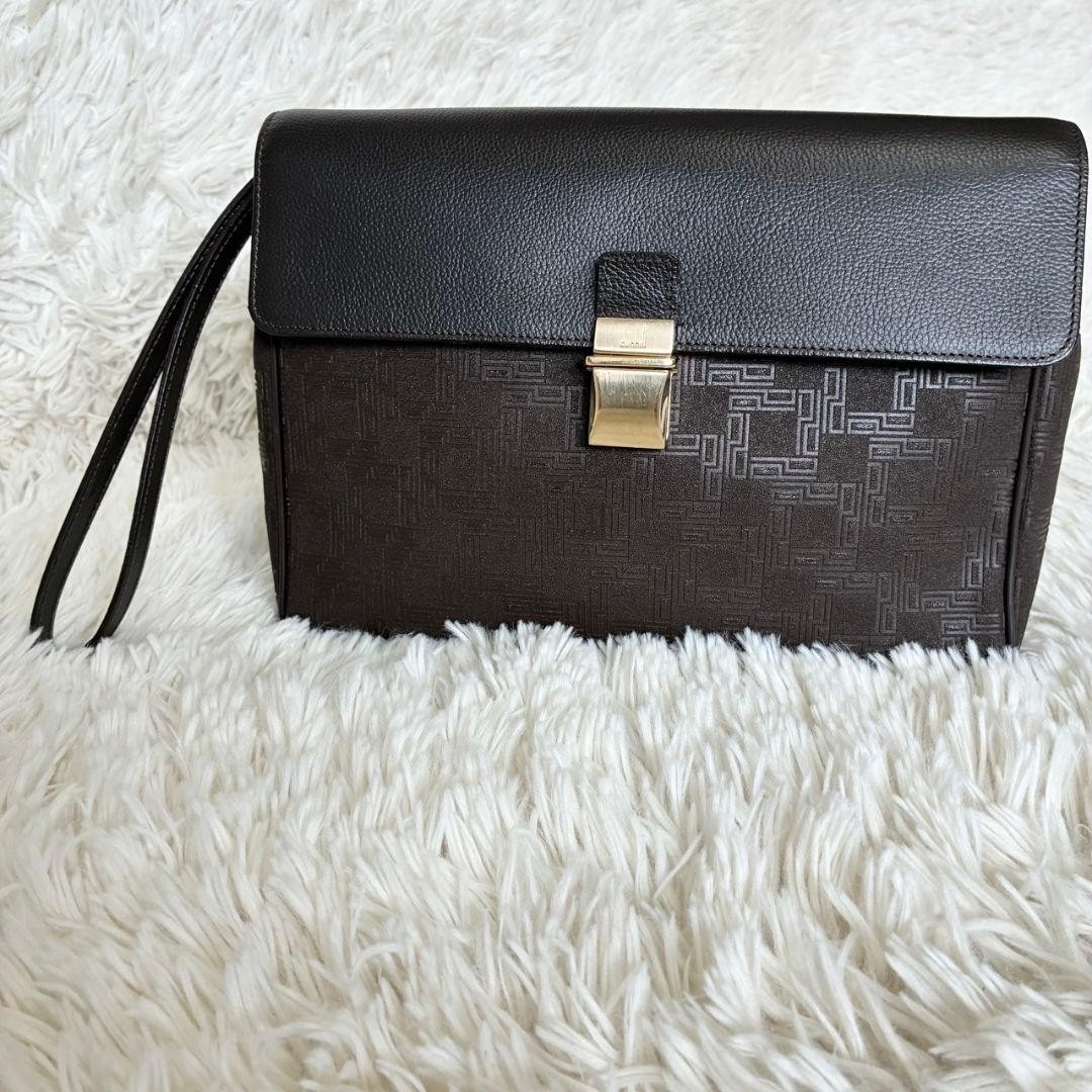 Dunhill Brown Leather Clutch Bag Men’s Vintage Formal Business Accessories